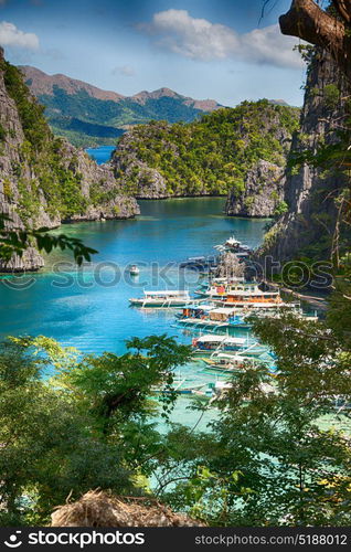 in philippines view from a cliff of the beautiful paradise bay and tropical lagoon