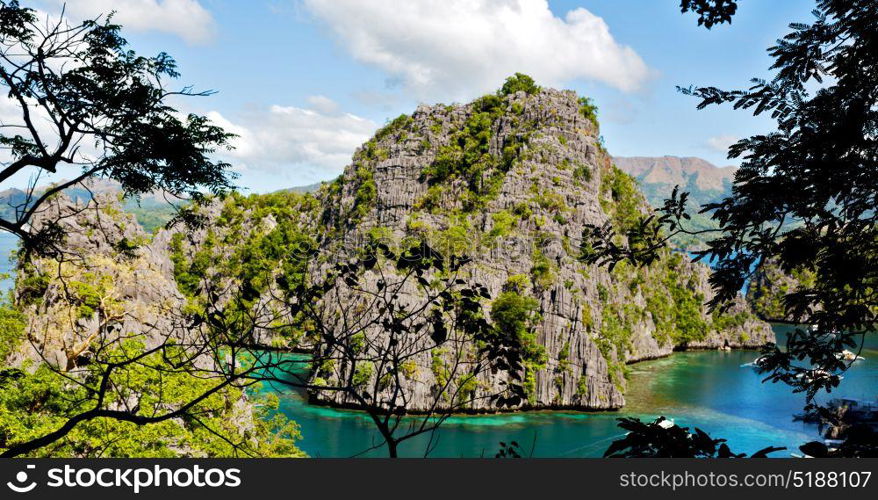 in philippines view from a cliff of the beautiful paradise bay and tropical lagoon