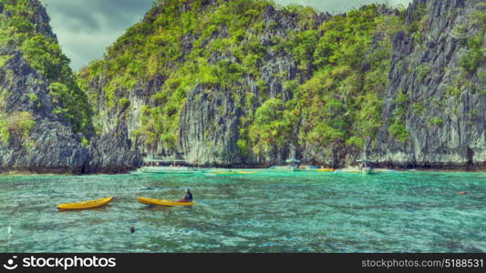 in philippines view from a cliff of the beautiful paradise bay and tropical lagoon