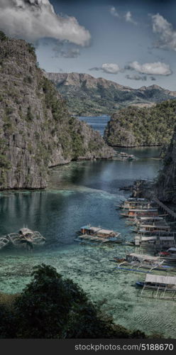 in philippines view from a cliff of the beautiful paradise bay and tropical lagoon