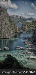 in philippines view from a cliff of the beautiful paradise bay and tropical lagoon