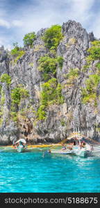 in philippines view from a cliff of the beautiful paradise bay and tropical lagoon