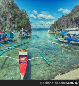 in philippines view from a cliff of the beautiful paradise bay and tropical lagoon