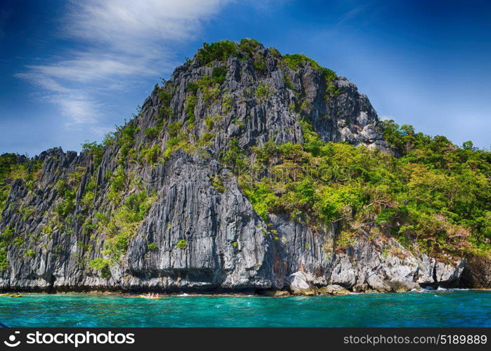 in philippines view from a cliff of the beautiful paradise bay and tropical lagoon