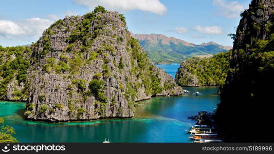 in philippines view from a cliff of the beautiful paradise bay and tropical lagoon