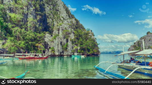 in philippines view from a cliff of the beautiful paradise bay and tropical lagoon