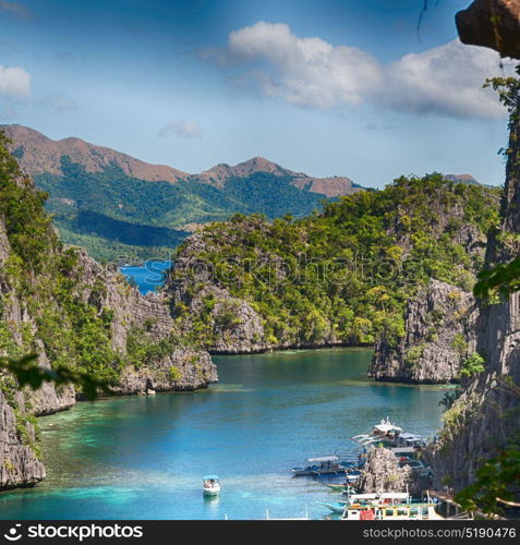 in philippines view from a cliff of the beautiful paradise bay and tropical lagoon