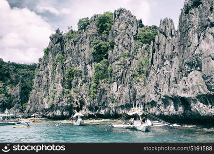 in philippines view from a cliff of the beautiful paradise bay and tropical lagoon