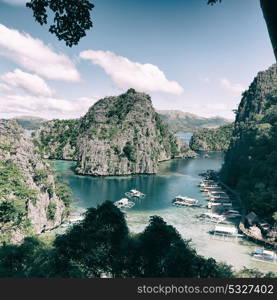 in philippines view from a cliff of the beautiful paradise bay and tropical lagoon