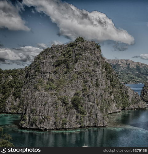 in philippines view from a cliff of the beautiful paradise bay and tropical lagoon