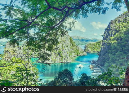 in philippines view from a cliff of the brautiful paradise bay and tropical lagoon