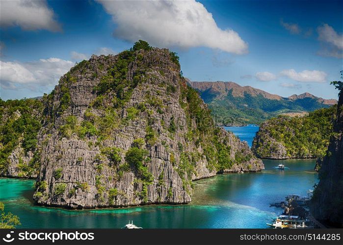 in philippines view from a cliff of the brautiful paradise bay and tropical lagoon