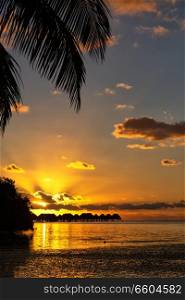 in polynesia bora bora  the sunset in the  coastline and resort like paradise concept and relax
