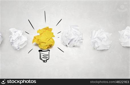 In search of good idea. Concept for creativity and inspiration with paper ball as bulb