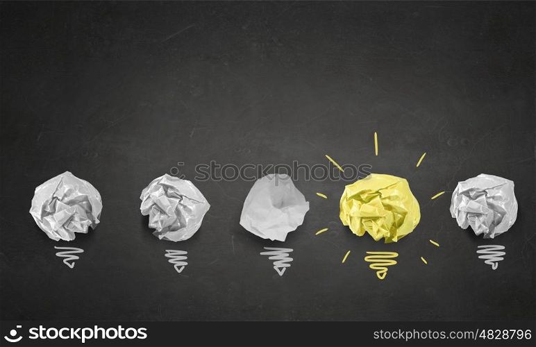 In search of good idea. Inspiration concept with crumpled paper as sign for creativity work