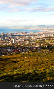 in south africa cape town city skyline from table mountain sky ocean and house