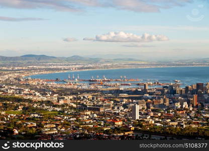 in south africa cape town city skyline from table mountain sky ocean and house