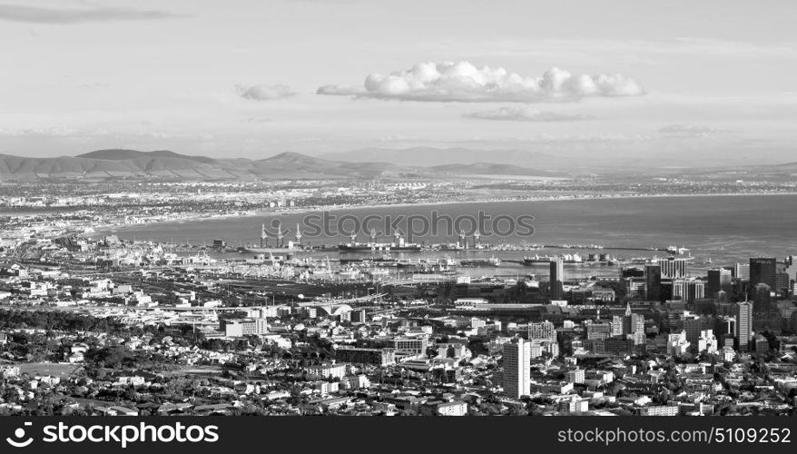 in south africa cape town city skyline from table mountain sky ocean and house