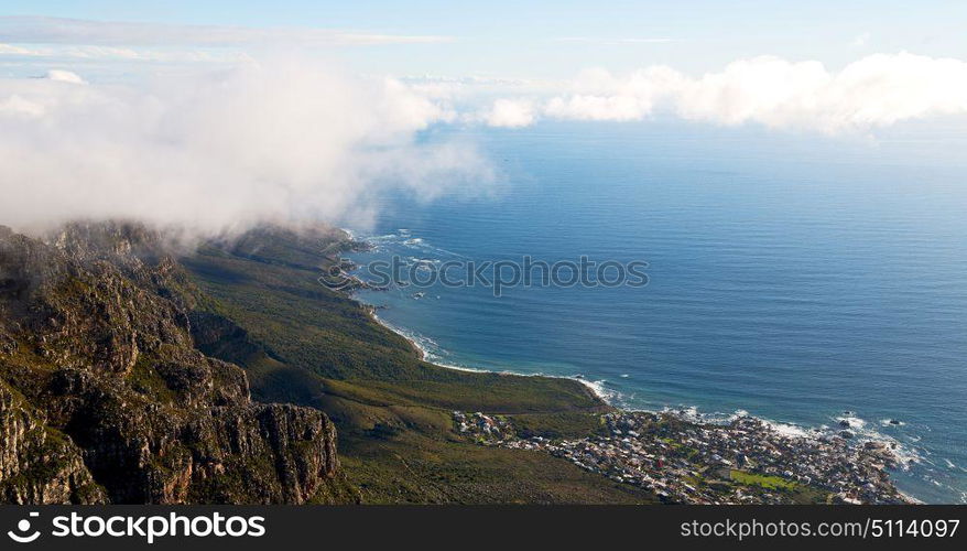 in south africa cape town city skyline from table mountain sky ocean and house