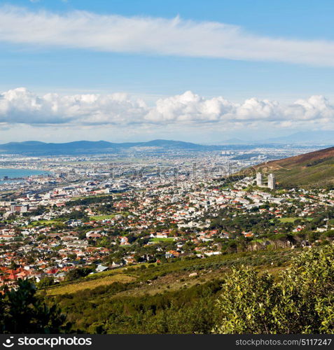 in south africa cape town city skyline from table mountain sky ocean and house