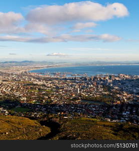 in south africa cape town city skyline from table mountain sky ocean and house