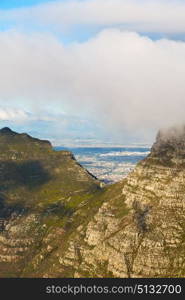 in south africa cape town city skyline from table mountain sky ocean and house