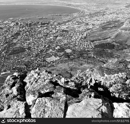 in south africa cape town city skyline from table mountain sky ocean and house