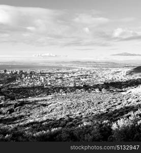 in south africa cape town city skyline from table mountain sky ocean and house