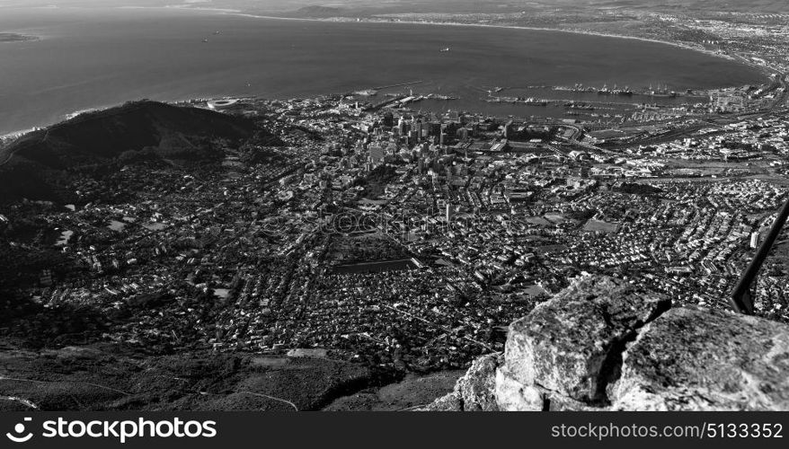 in south africa cape town city skyline from table mountain sky ocean and house