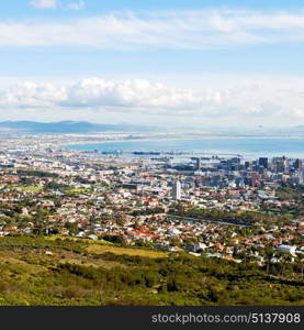 in south africa cape town city skyline from table mountain sky ocean and house