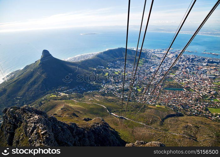 in south africa cape town city skyline from table mountain sky ocean and house