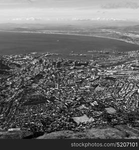 in south africa cape town city skyline from table mountain sky ocean and house