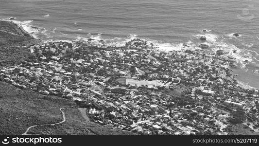 in south africa cape town city skyline from table mountain sky ocean and house