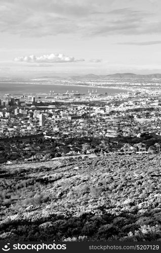 in south africa cape town city skyline from table mountain sky ocean and house