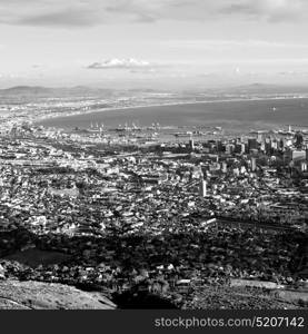 in south africa cape town city skyline from table mountain sky ocean and house