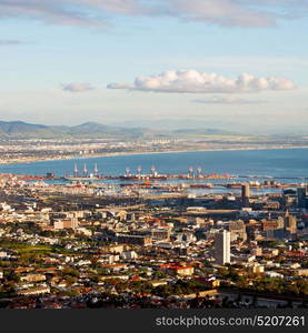 in south africa cape town city skyline from table mountain sky ocean and house