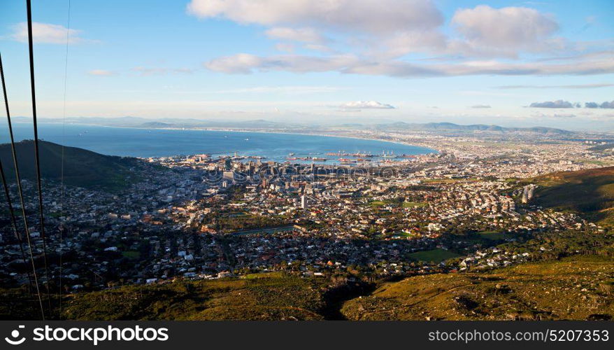 in south africa cape town city skyline from table mountain sky ocean and house