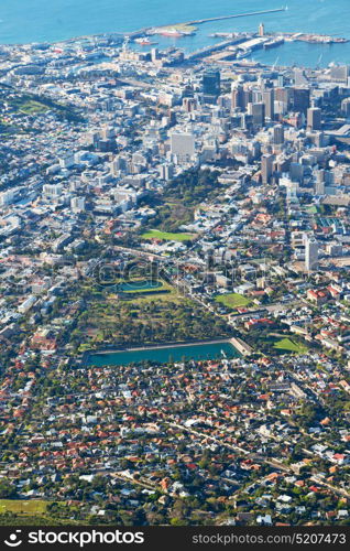 in south africa cape town city skyline from table mountain sky ocean and house