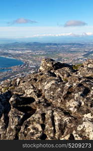 in south africa cape town city skyline from table mountain sky ocean and house