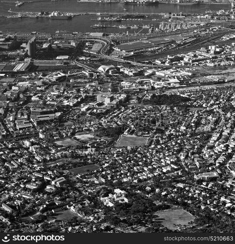 in south africa cape town city skyline from table mountain sky ocean and house