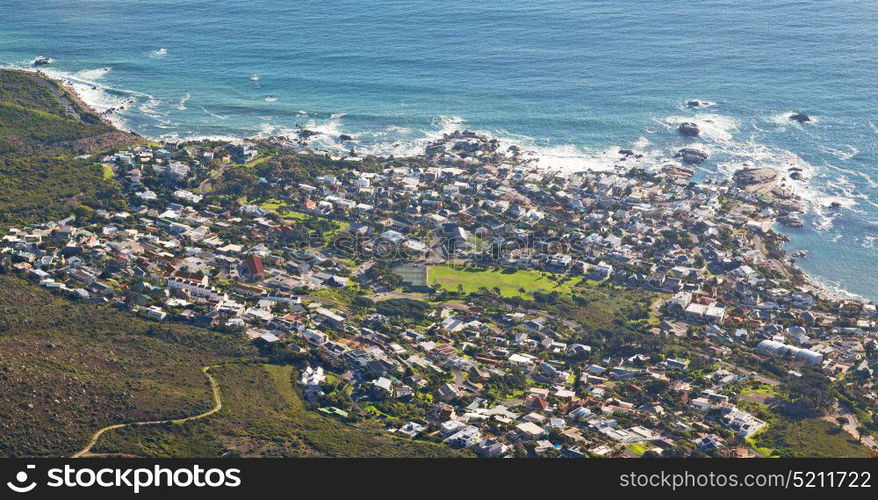 in south africa cape town city skyline from table mountain sky ocean and house