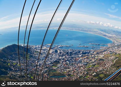 in south africa cape town city skyline from table mountain sky ocean and house