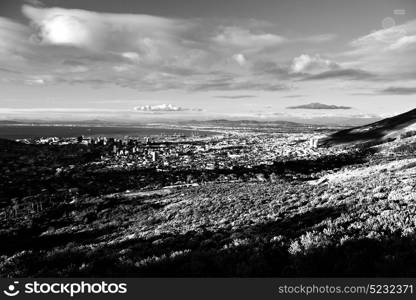 in south africa cape town city skyline from table mountain sky ocean and house