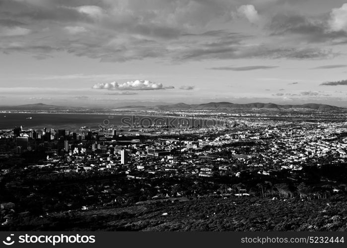 in south africa cape town city skyline from table mountain sky ocean and house