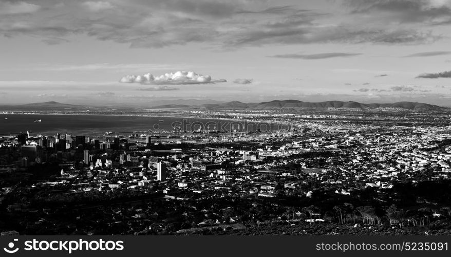 in south africa cape town city skyline from table mountain sky ocean and house