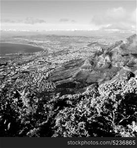 in south africa cape town city skyline from table mountain sky ocean and house