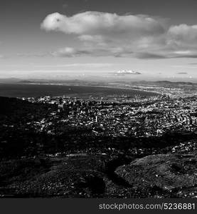 in south africa cape town city skyline from table mountain sky ocean and house