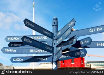 in south africa close up of the blur indication pole of destination town and sky