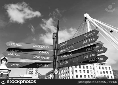 in south africa close up of the blur indication pole of destination town and sky