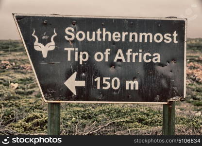 in south africa road sign of cape agulahs the most southern african point